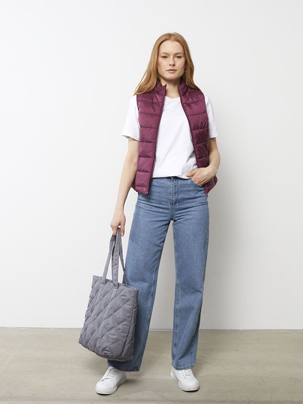 Mürdüm Kadın Dik Yaka Düz Şişme Yelek-1