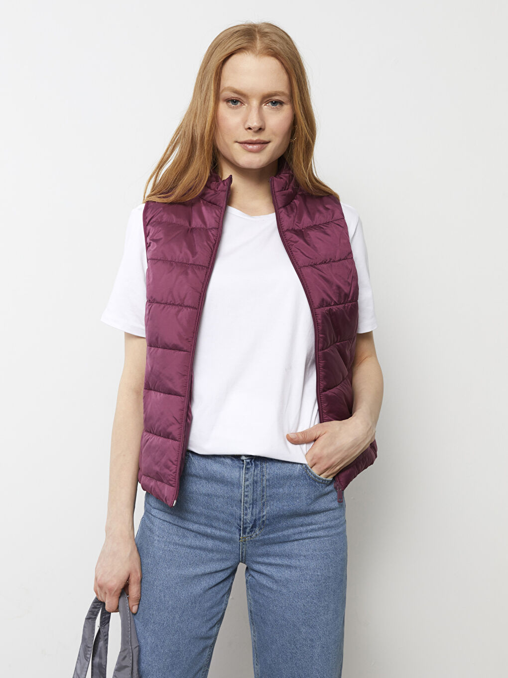 Mürdüm Kadın Dik Yaka Düz Şişme Yelek-2