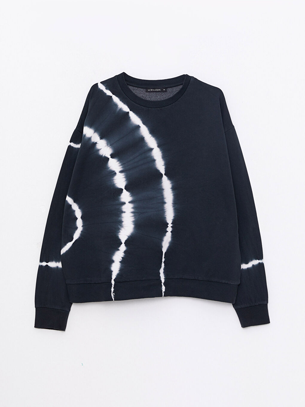 Siyah Bisiklet Yaka Desenli Uzun Kollu Kadın Sweatshirt-5