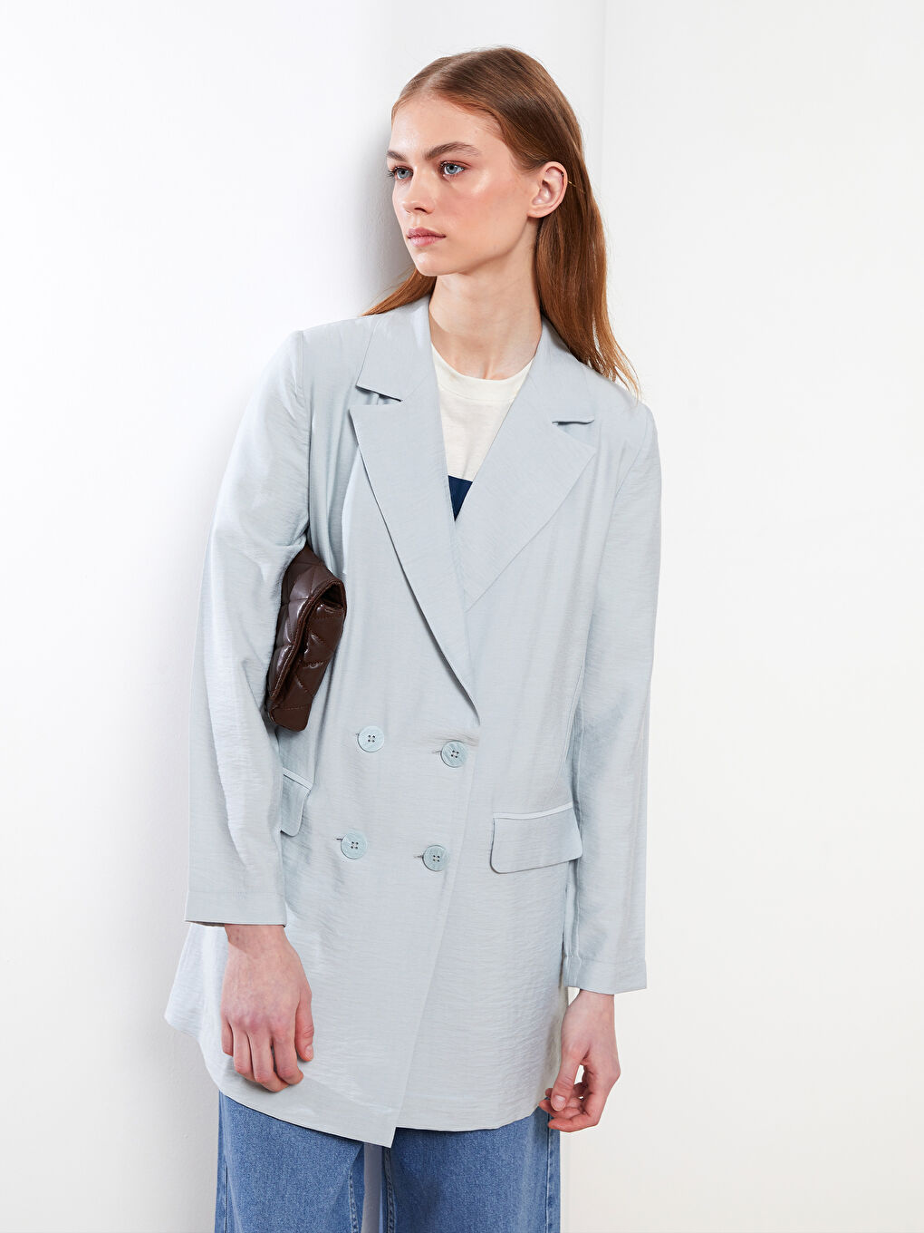 جاكيت للسيدات بأزرار أمامية وكم طويل مستقيم-3