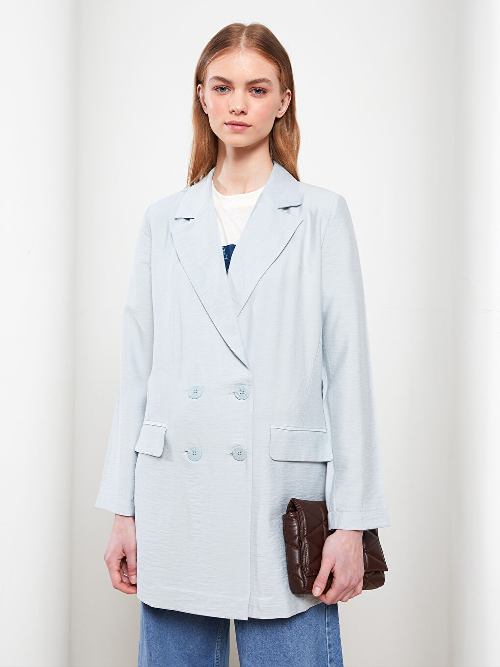 جاكيت للسيدات بأزرار أمامية وكم طويل مستقيم-5