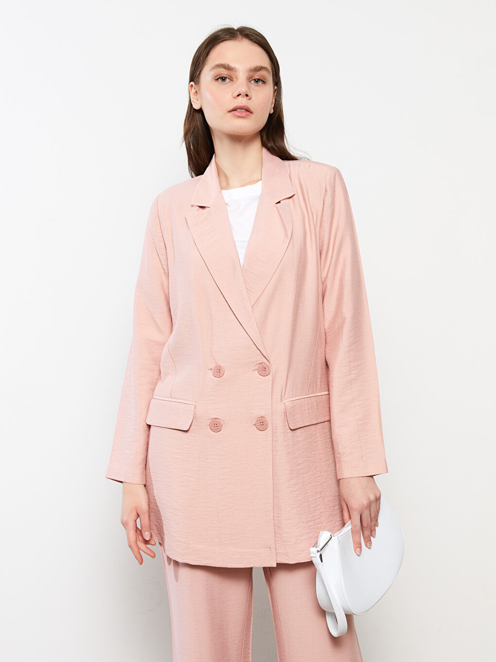 جاكيت للسيدات بأزرار أمامية وكم طويل مستقيم-2