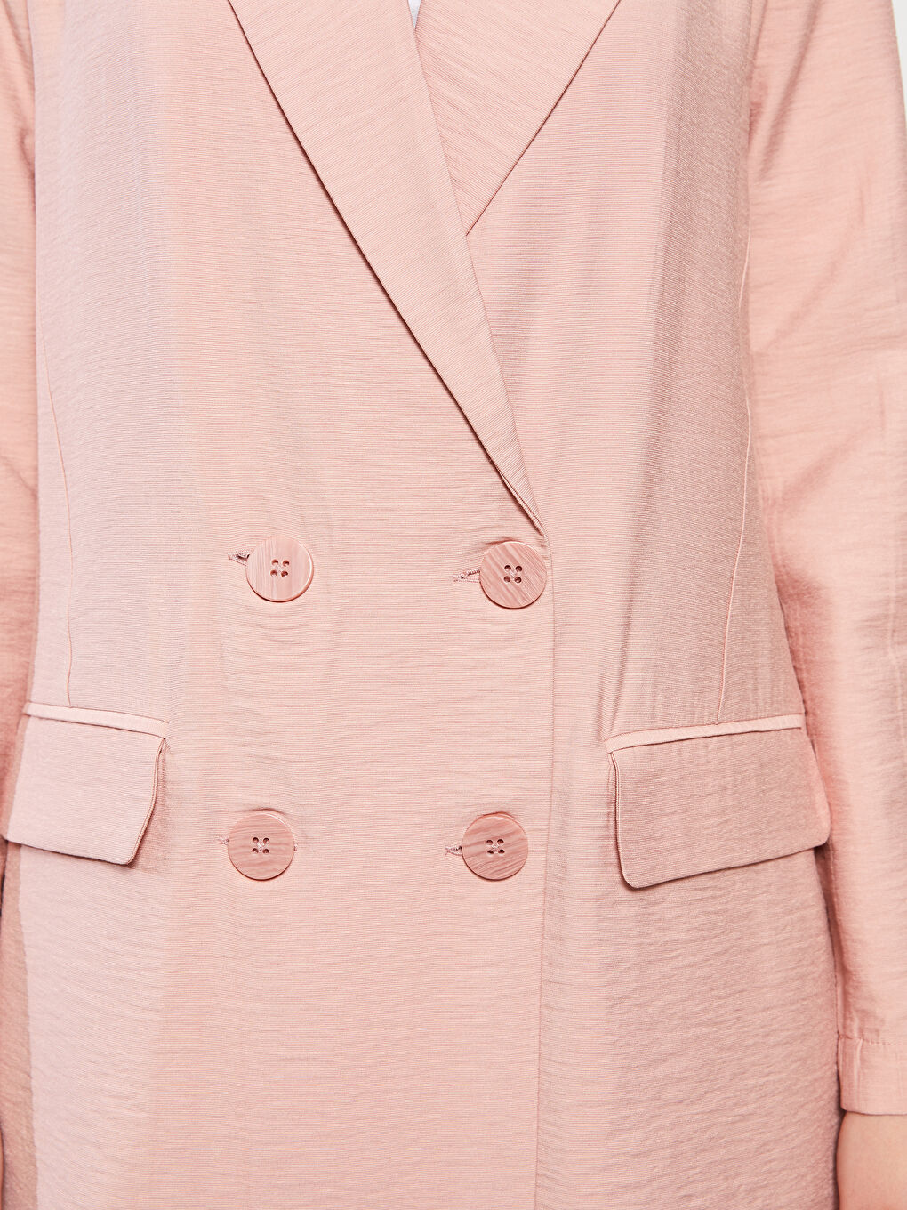 جاكيت للسيدات بأزرار أمامية وكم طويل مستقيم-3