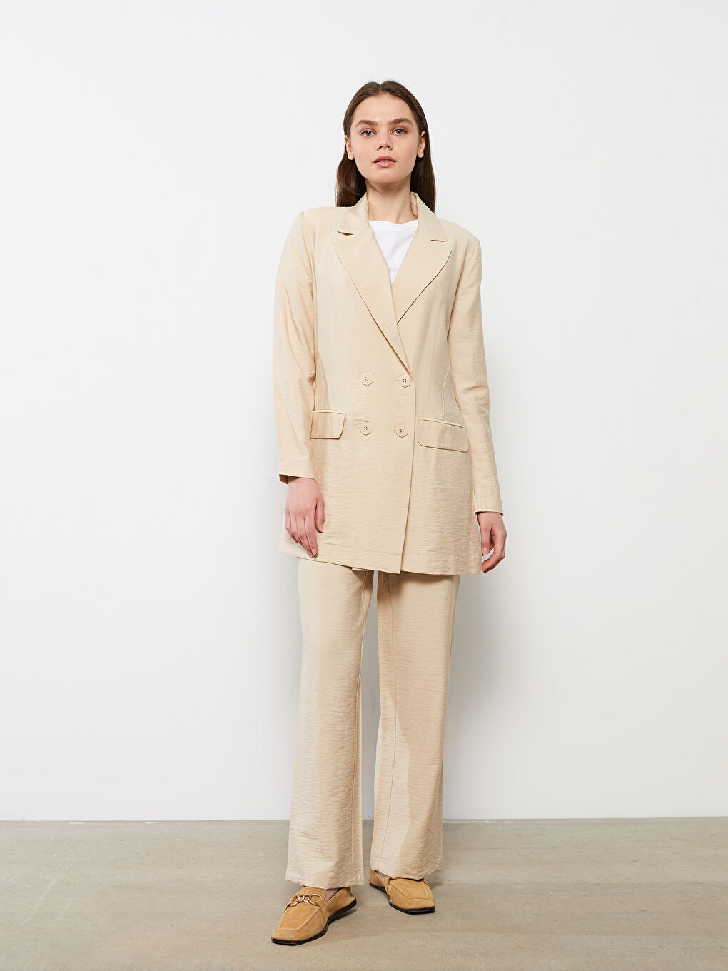 Front Button Closure Straight Long Sleeve Women's Jacket-2