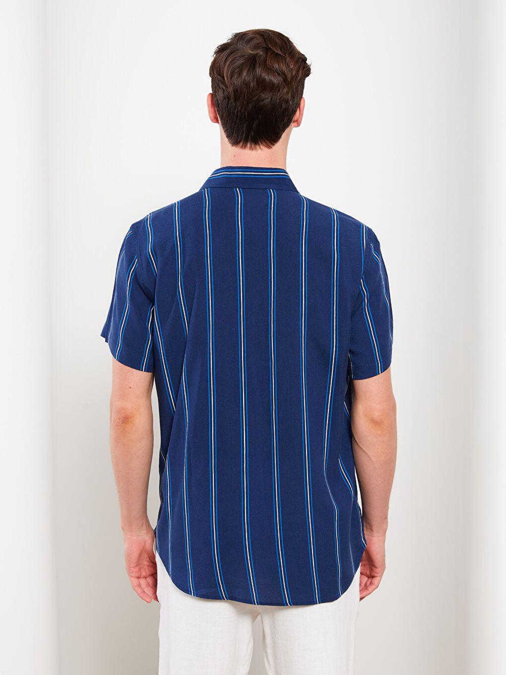 Standardni kroj Kratki rukav Prugasta Viskoza Muška Košulja-4