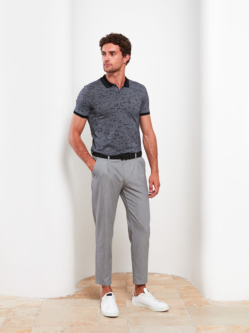 Antrasit Polo Yaka Kısa Kollu Desenli Pike Erkek Tişört-2