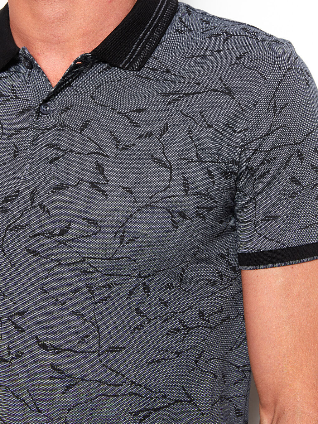 Antrasit Polo Yaka Kısa Kollu Desenli Pike Erkek Tişört-3