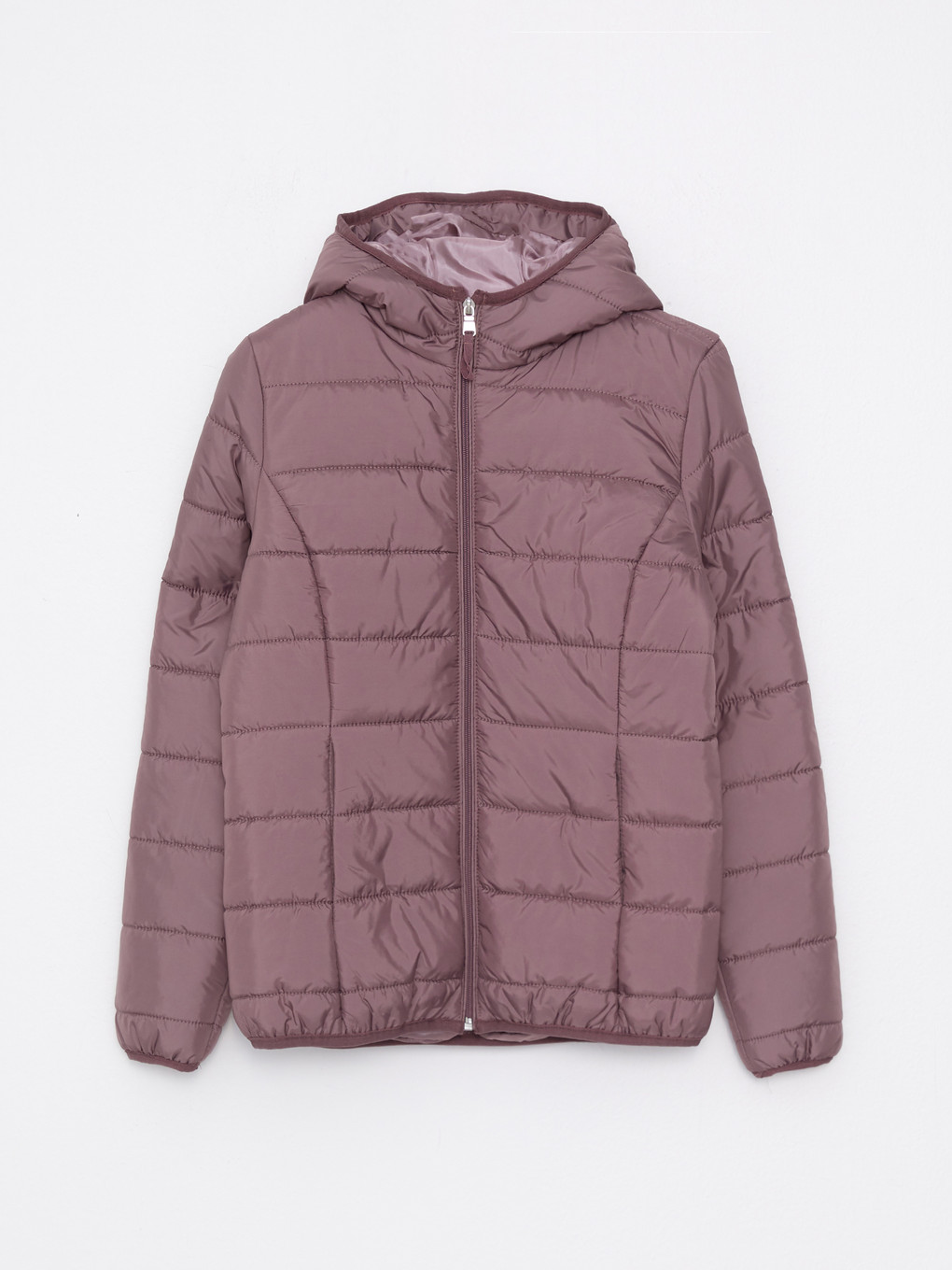 Pembe Kadın Kapüşonlu Düz Şişme Mont-6