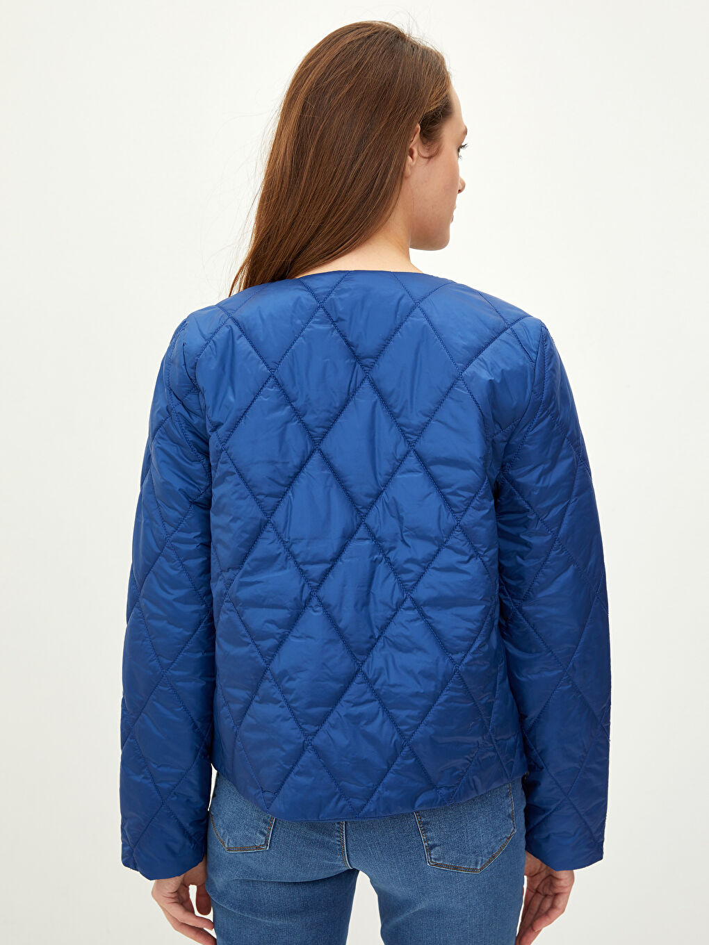 Mavi Bisiklet Yaka Kapitone Desenli Uzun Kollu Kadın Şişme Mont-5