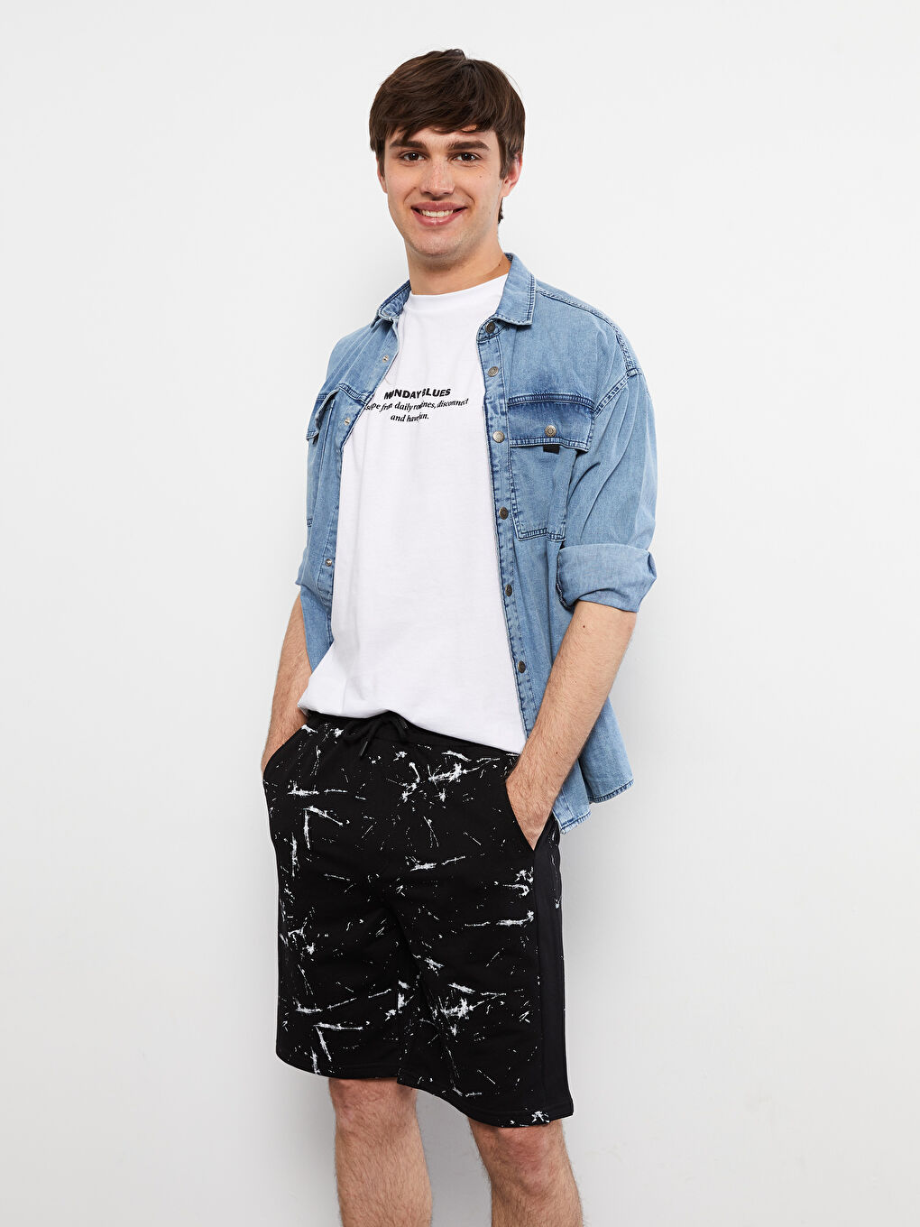 Siyah Standart Kalıp Erkek Şort-2