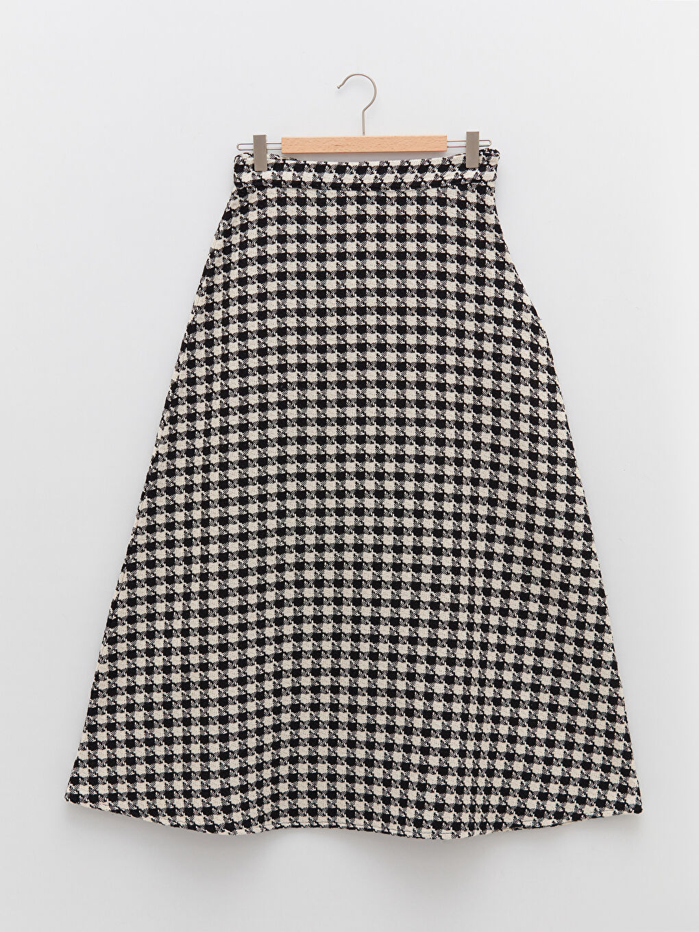 Siyah Beli Fermuarlı Kazayağı Desenli Kadın Kloş Etek-4