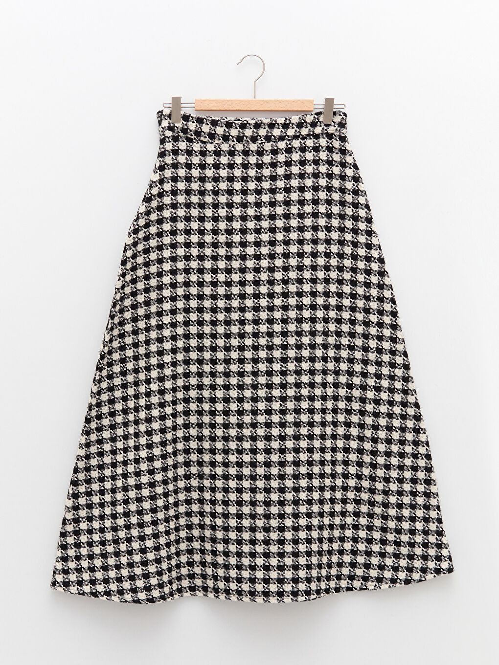 Siyah Beli Fermuarlı Kazayağı Desenli Kadın Kloş Etek-5