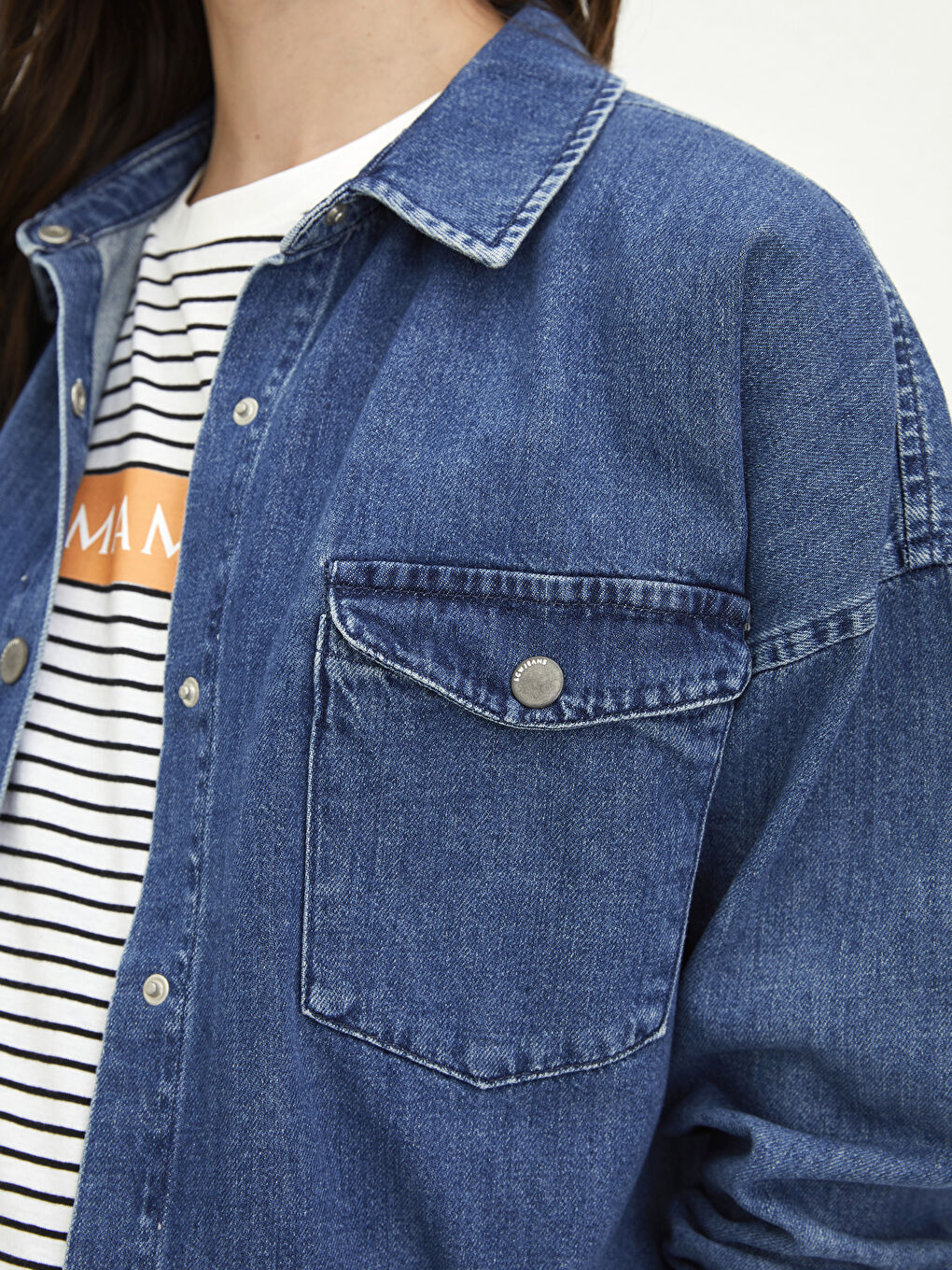 LCW ECO Front Button Closure Plain Pocket Detailed Rodeo Maternity Jean Shirt Jacket -S2I449Z8-507