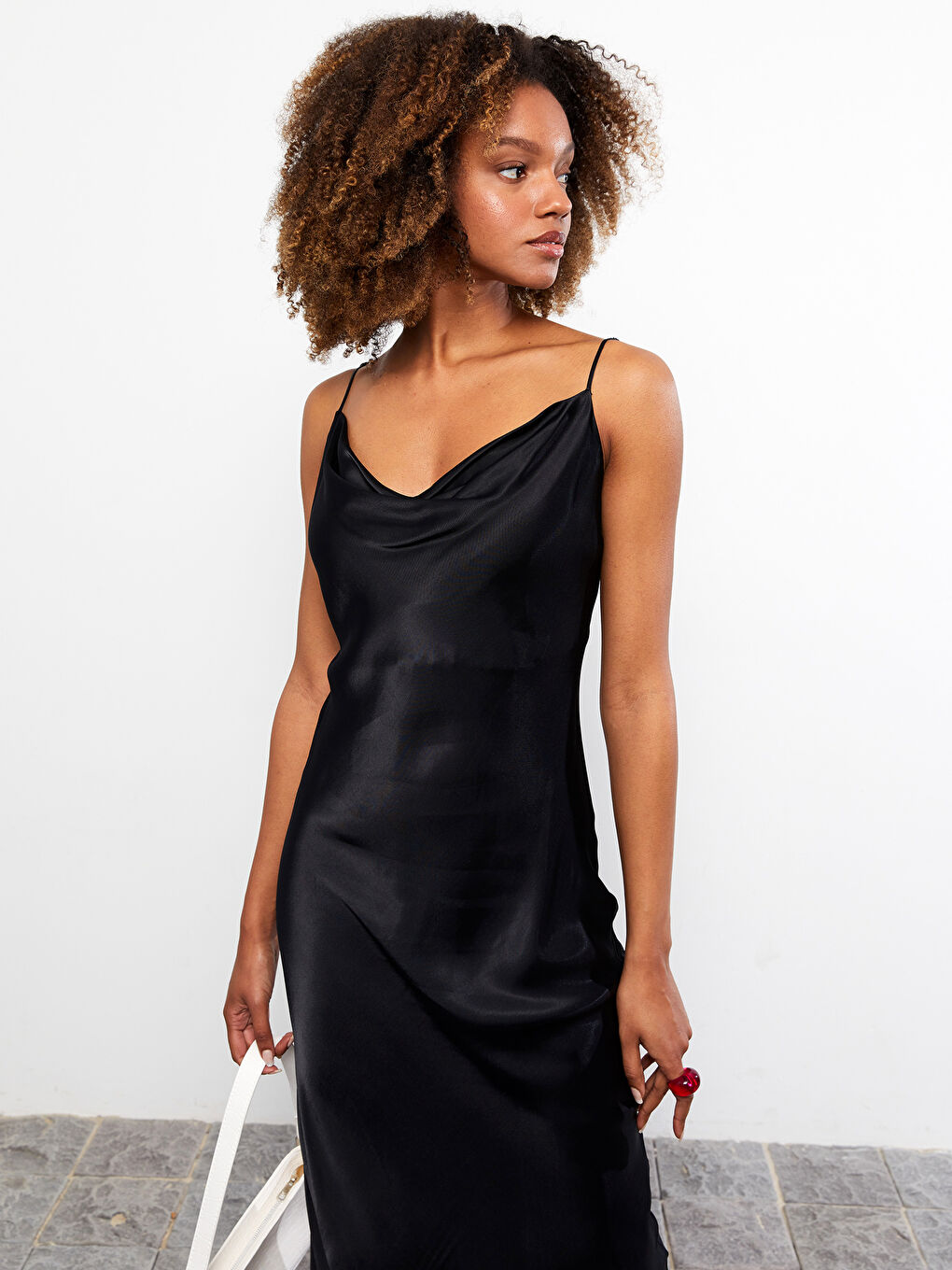 Flowy Collar Straight Strap Viscose Women's Dress-2