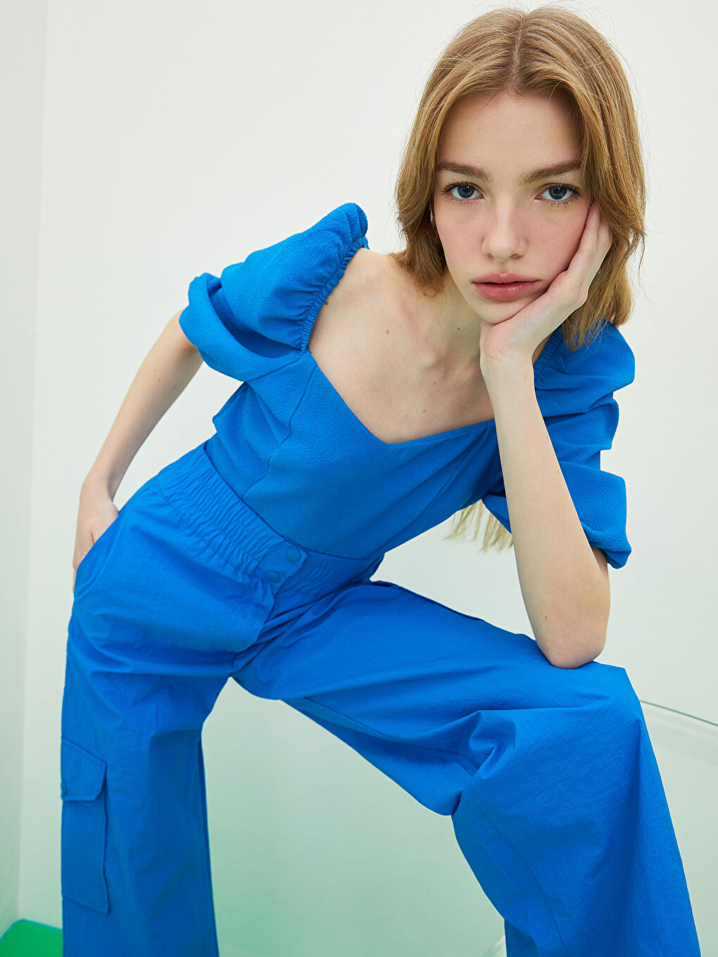 LCW Limited Sweetheart Neck Plain Short Sleeve Women's Blouse -S2I471Z8-H9U