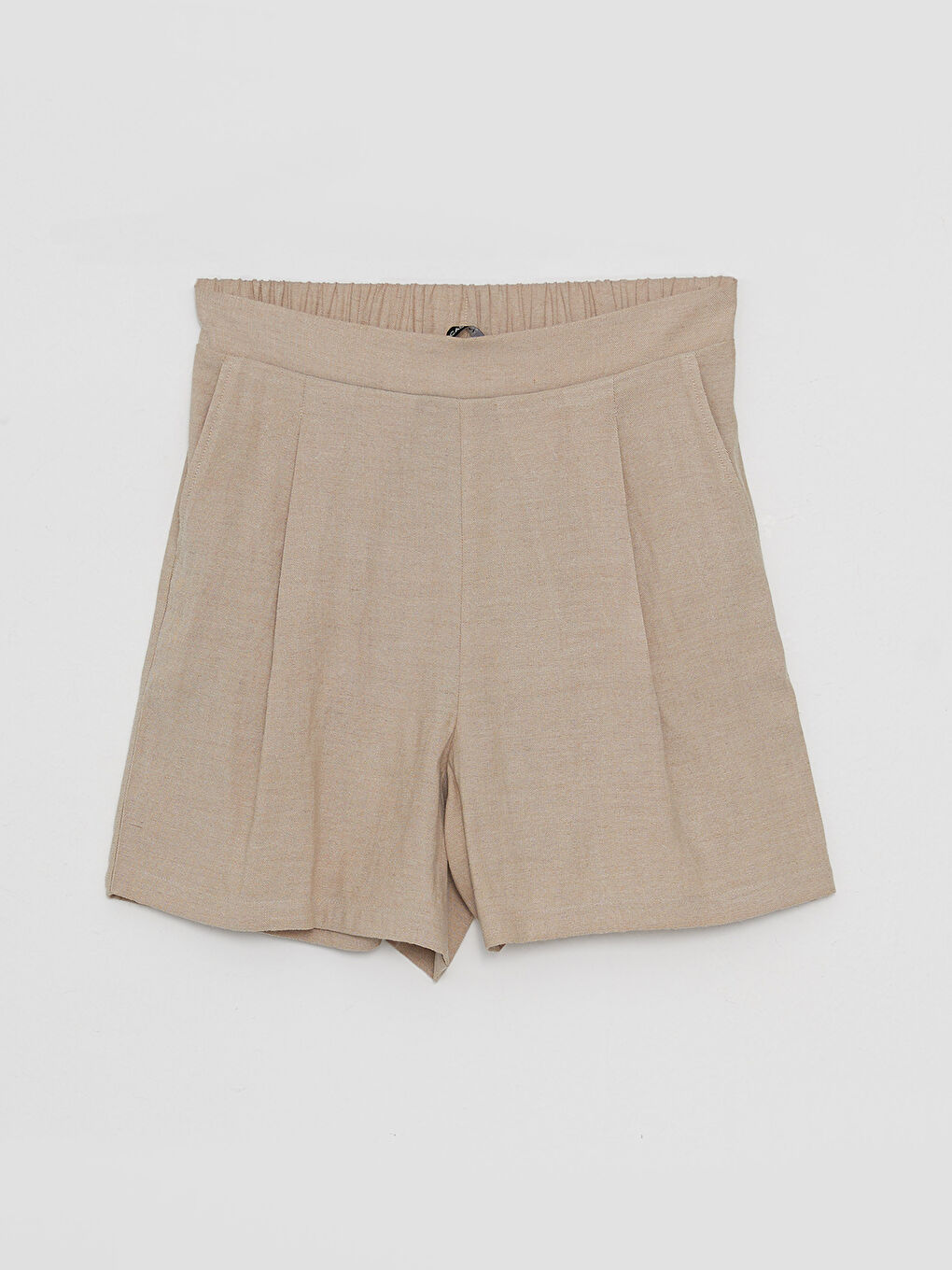 Bej Kadın Beli Lastikli Düz Şort-5