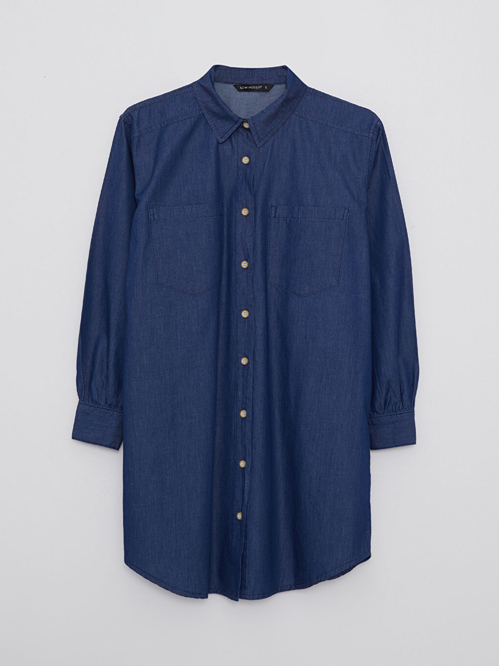 İndigo Gömlek Yaka Düz Uzun Kollu Kadın Rodeo Jean Tunik-5