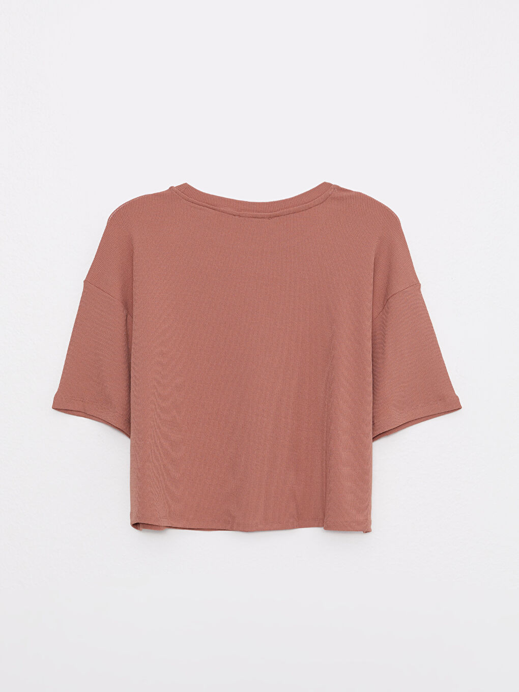 Pembe Bisiklet Yaka Baskılı Kısa Kollu Kadın Crop-6