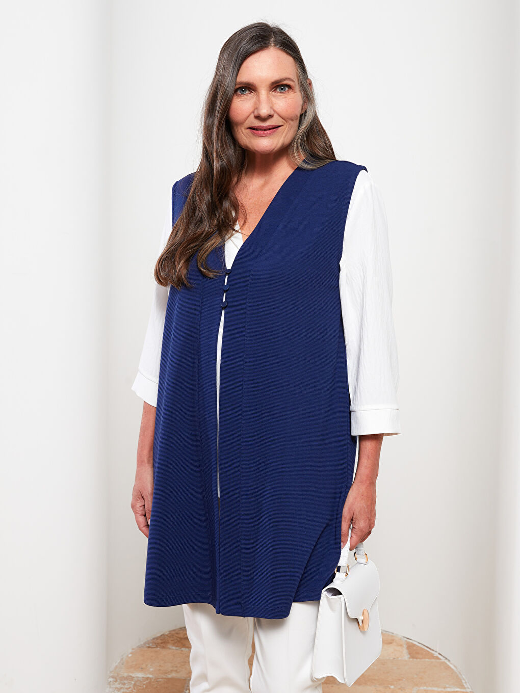 Lacivert Kadın V Yaka Düz Yelek