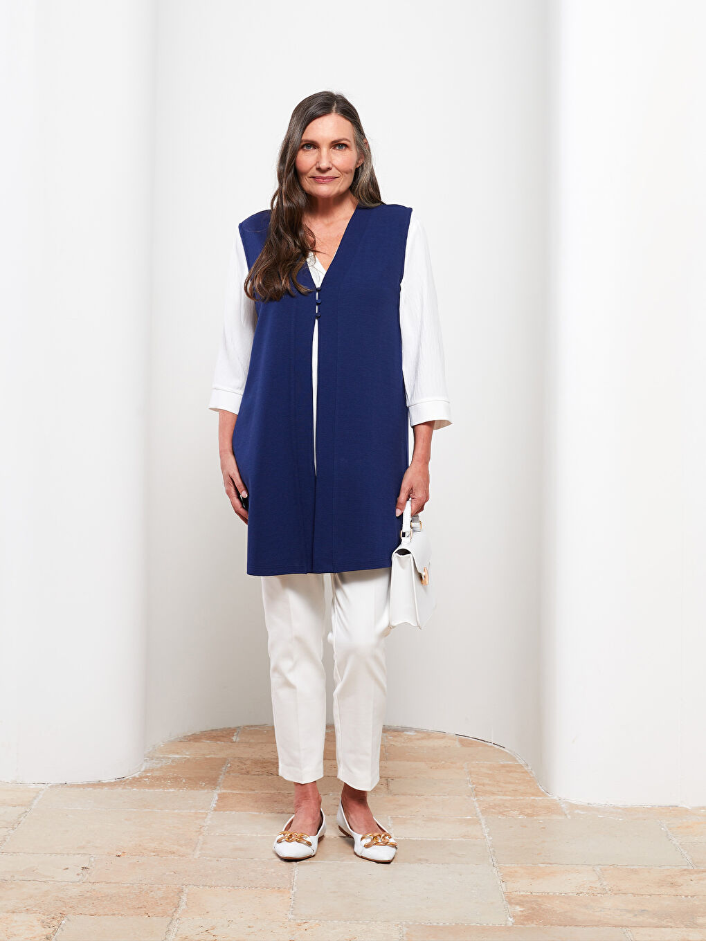 Lacivert Kadın V Yaka Düz Yelek-2