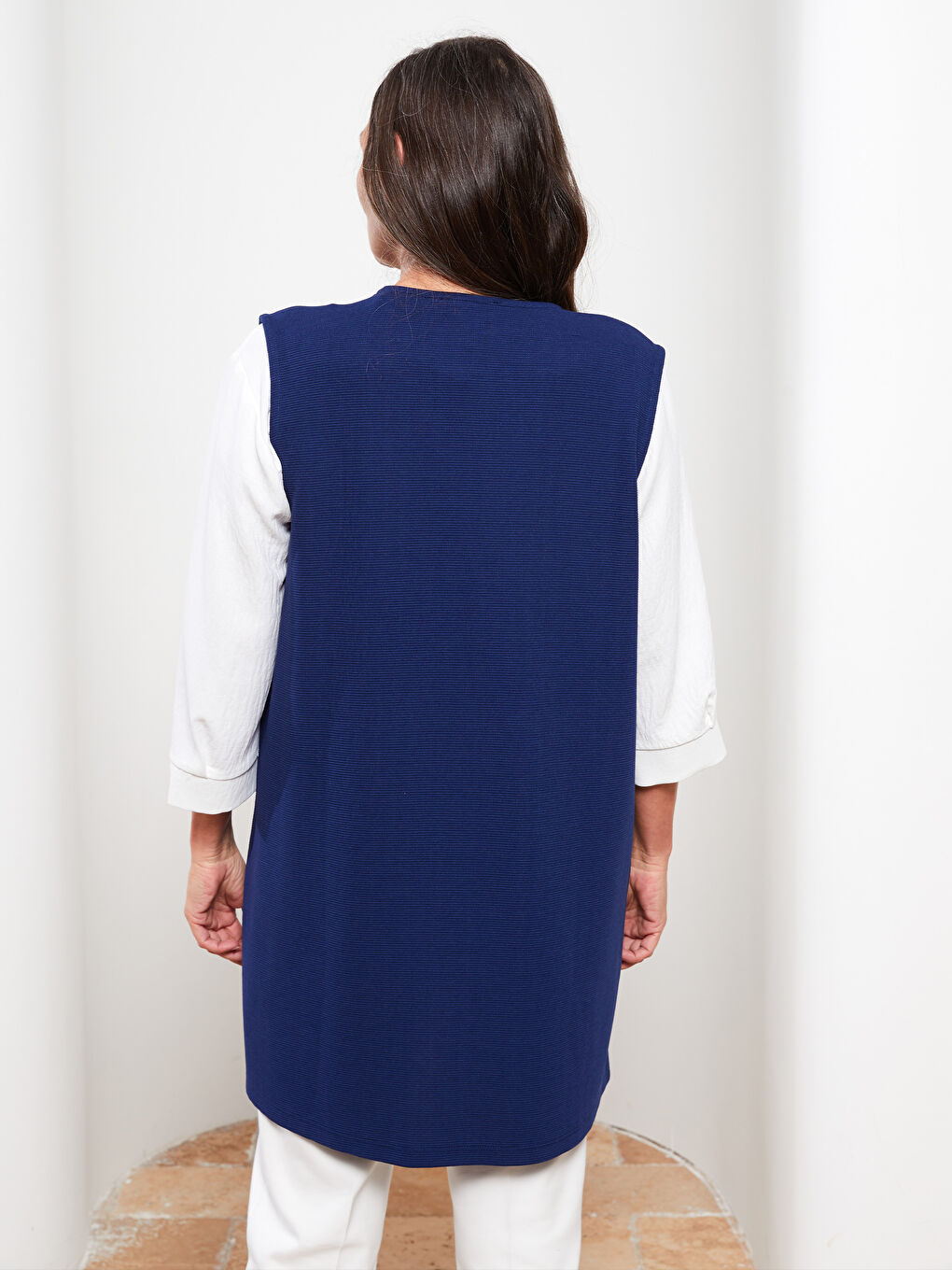 Lacivert Kadın V Yaka Düz Yelek-4