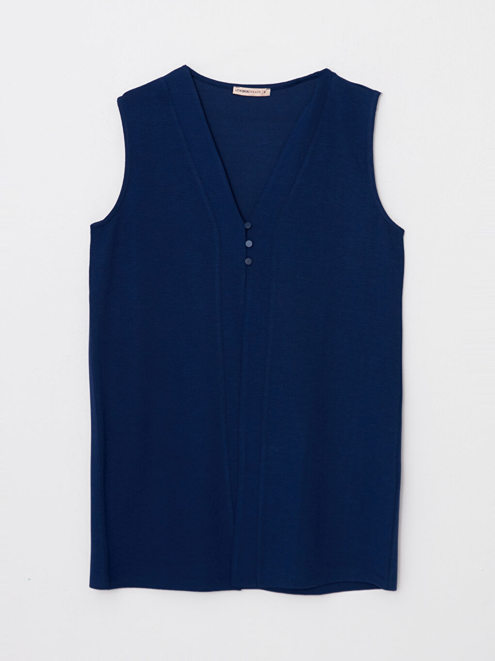 Lacivert Kadın V Yaka Düz Yelek-5