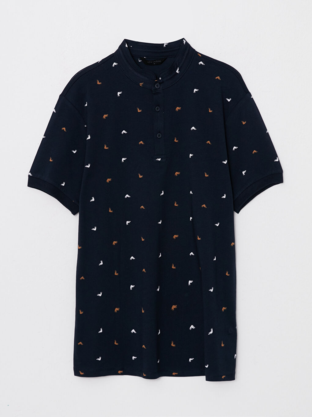 Футболка с воротником-стойка, коротким рукавом и узором для мужчин-5