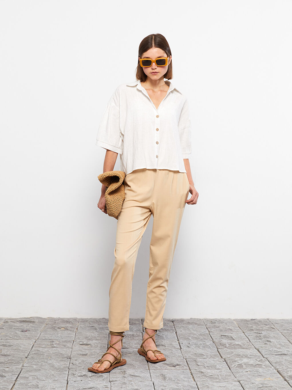 Women's Elastic Waist Relaxed Fit Regular Trousers -S2I550Z8-KNF