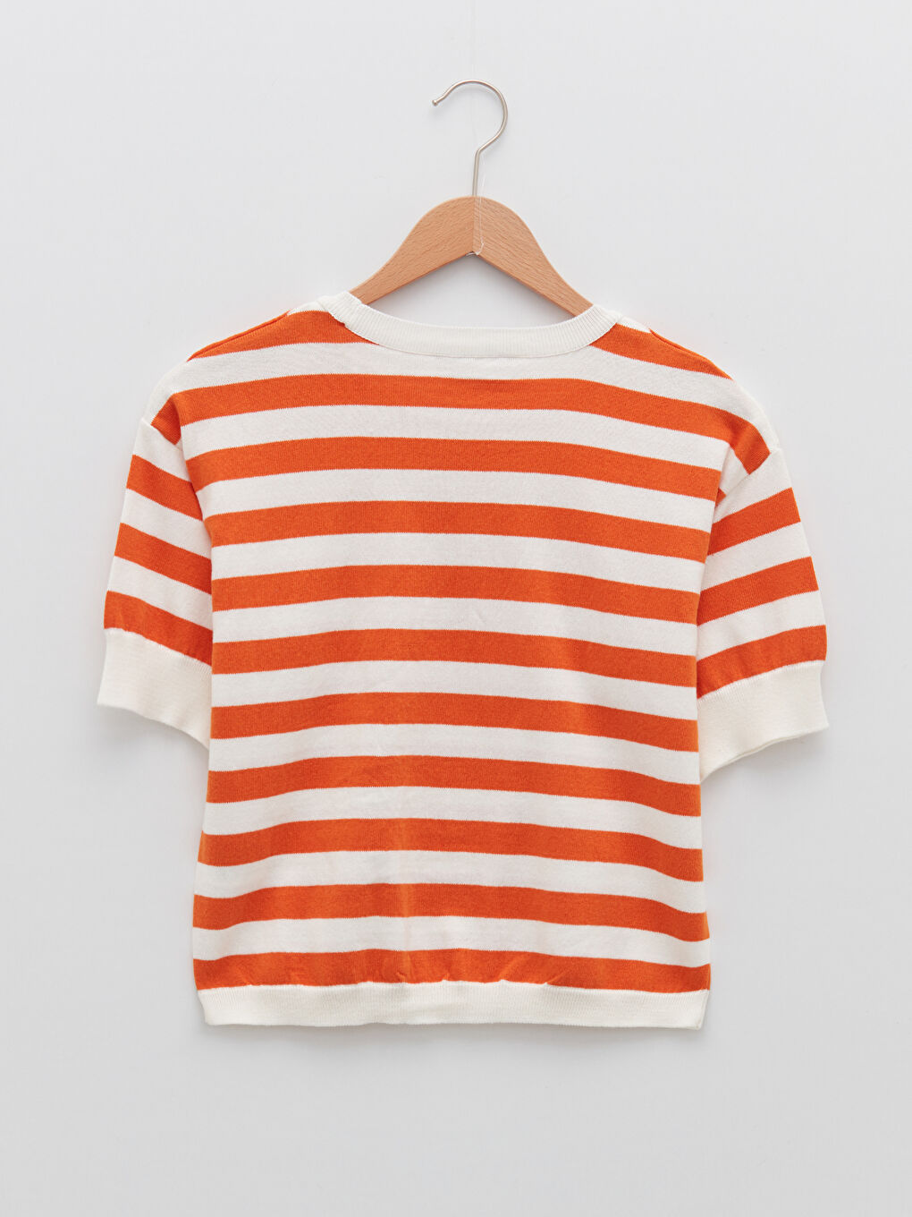Turuncu Bisiklet Yaka Çizgili Kısa Kollu Kadın Triko Kazak-5