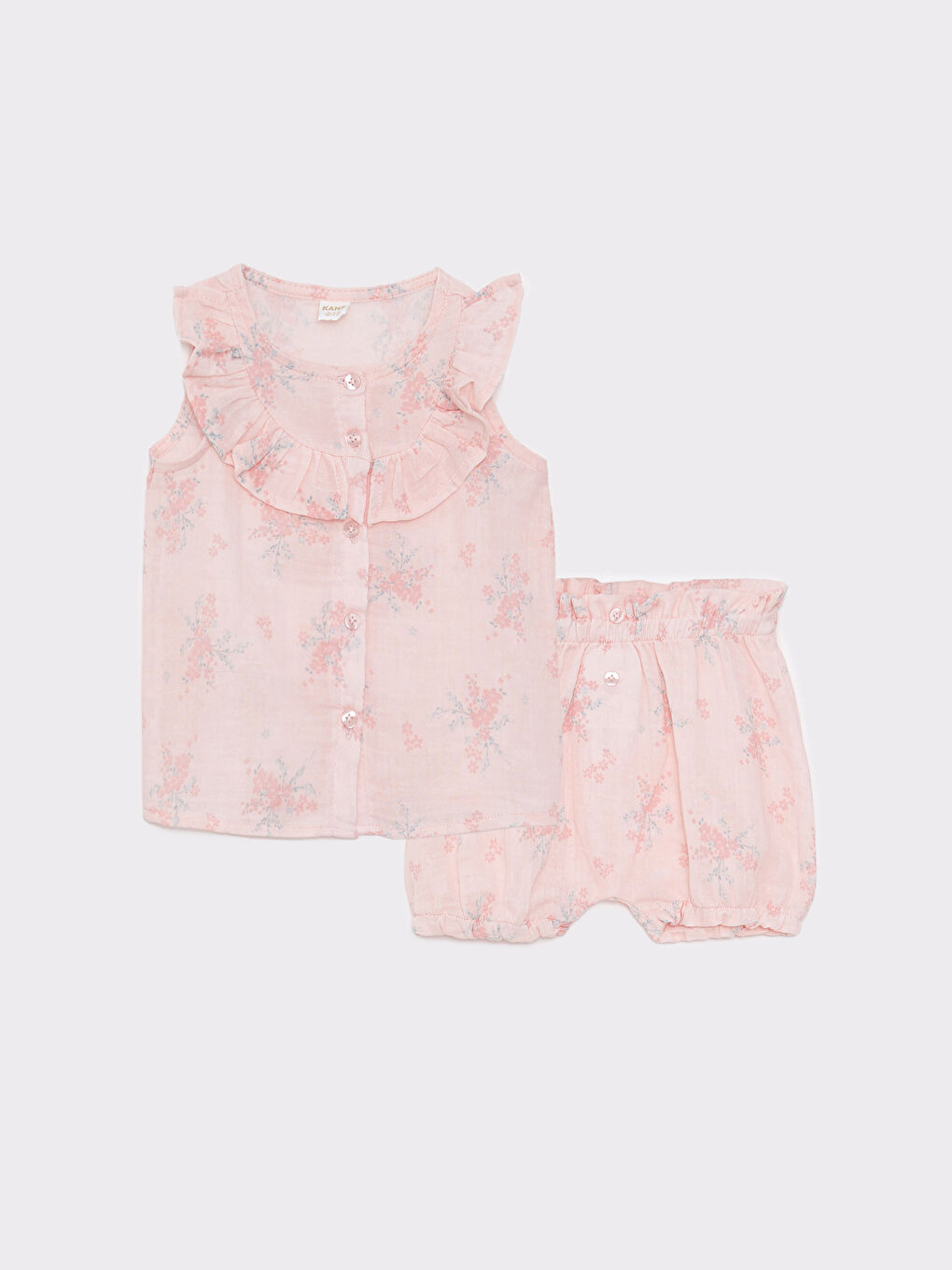 Crew Neck Printed Baby Girl Blouse and Shorts 2-Piece Set-3
