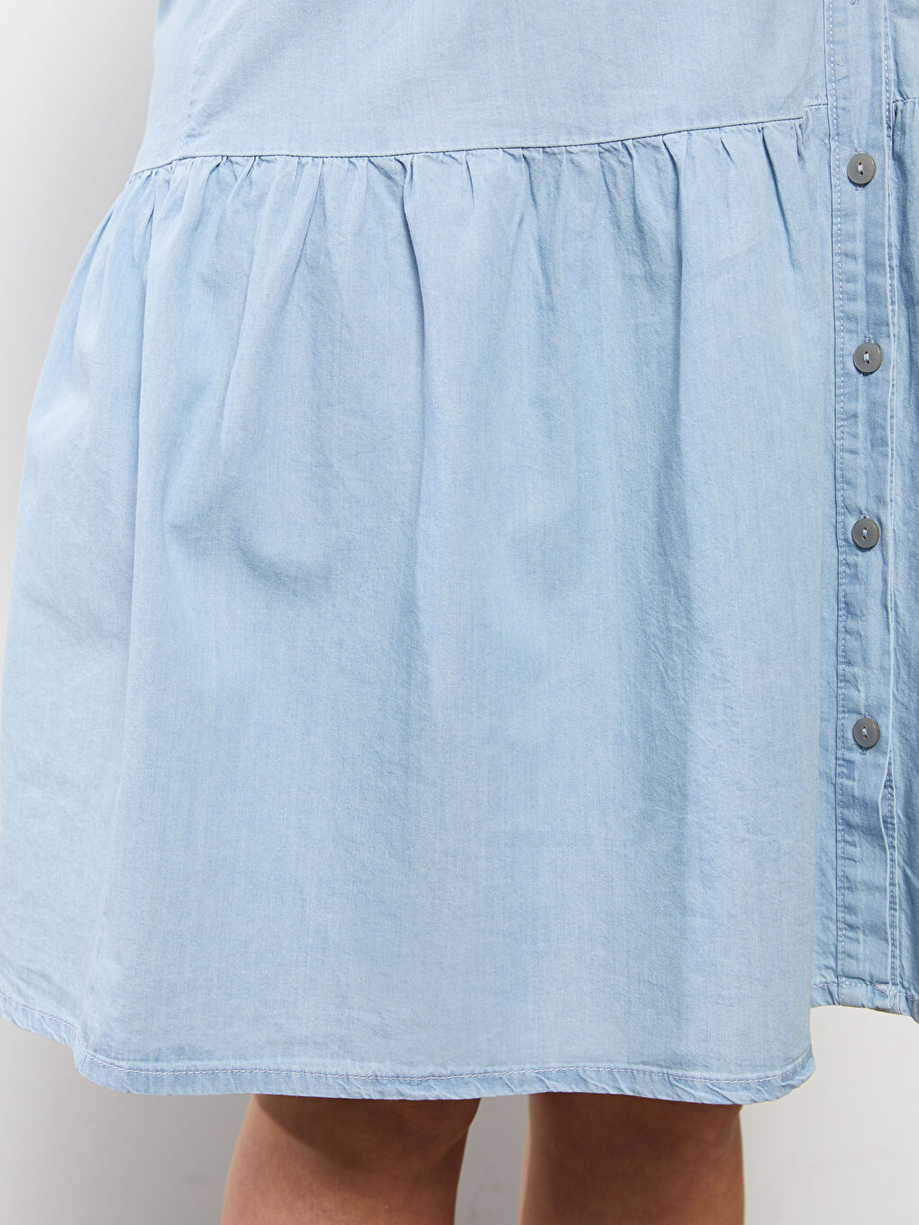 İndigo Büyük Beden Gömlek Yaka Düz Kısa Kollu Kadın Rodeo Jean Elbise-3