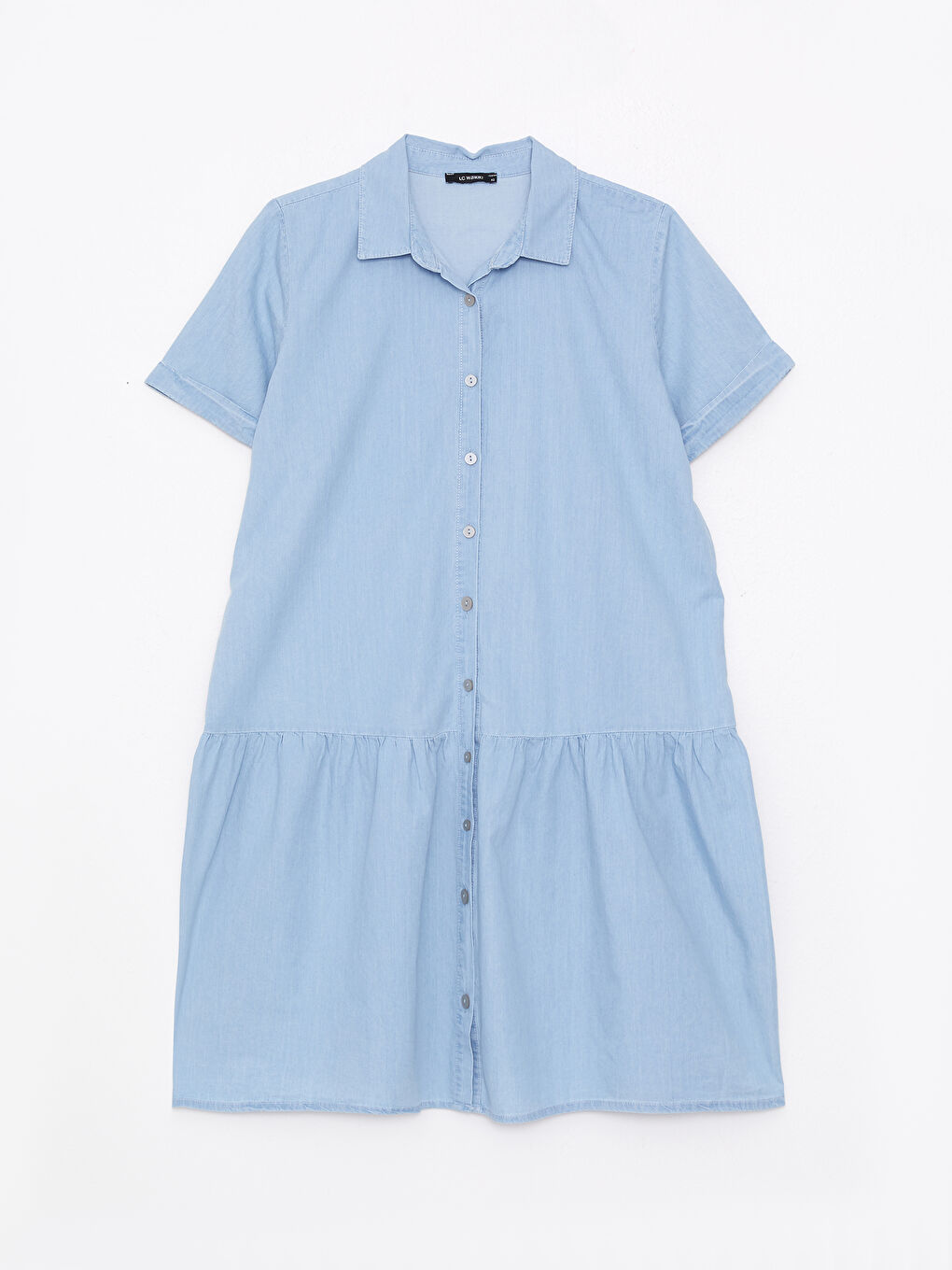 İndigo Büyük Beden Gömlek Yaka Düz Kısa Kollu Kadın Rodeo Jean Elbise-5