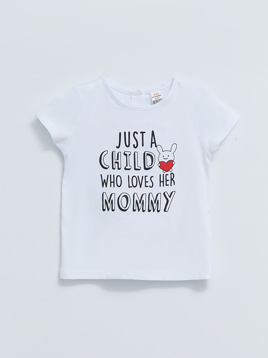 Beyaz Bisiklet Yaka Kısa Kol Baskılı Pamuklu Kız Bebek Tişört