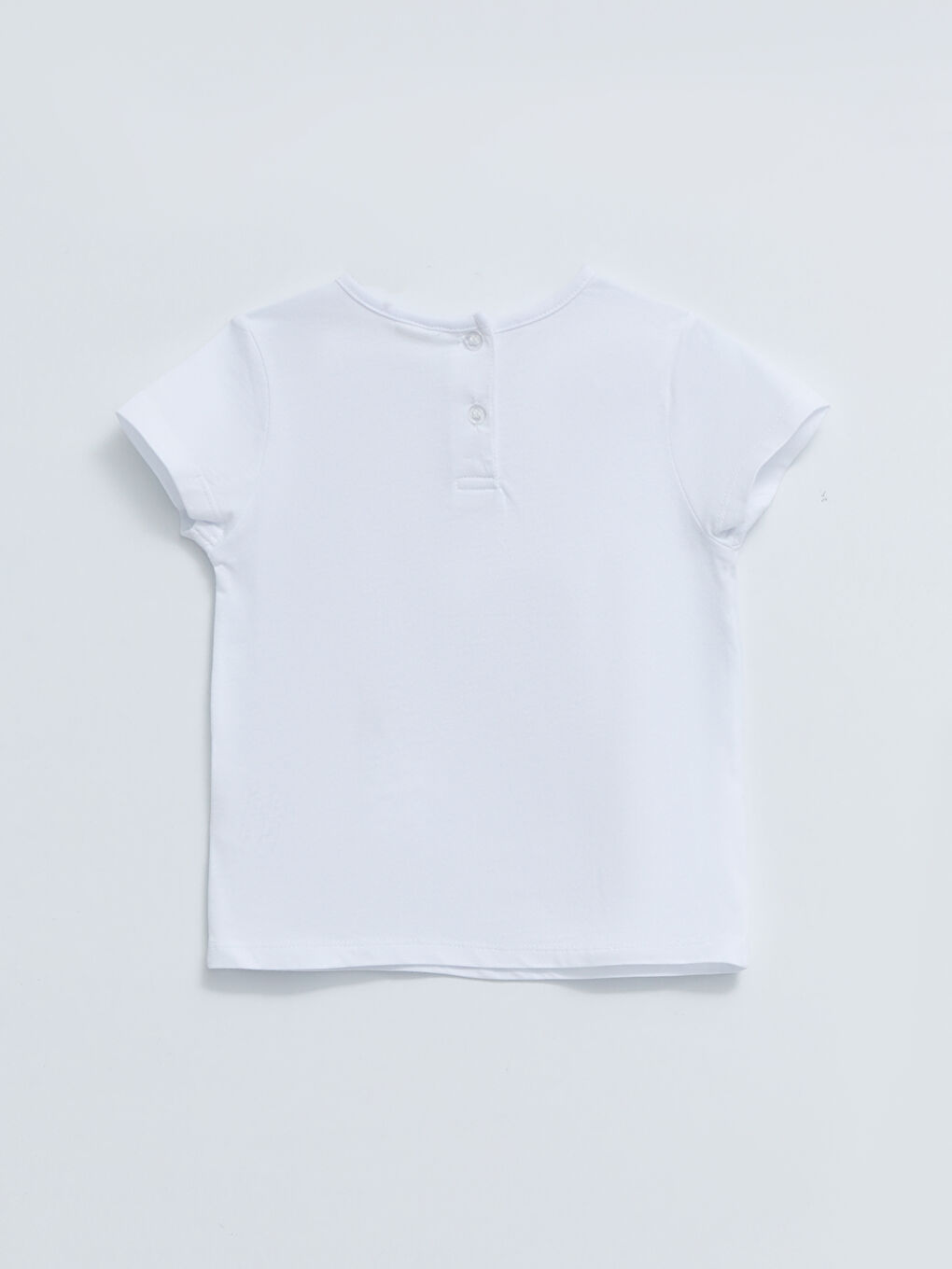 Beyaz Bisiklet Yaka Kısa Kol Baskılı Pamuklu Kız Bebek Tişört-1