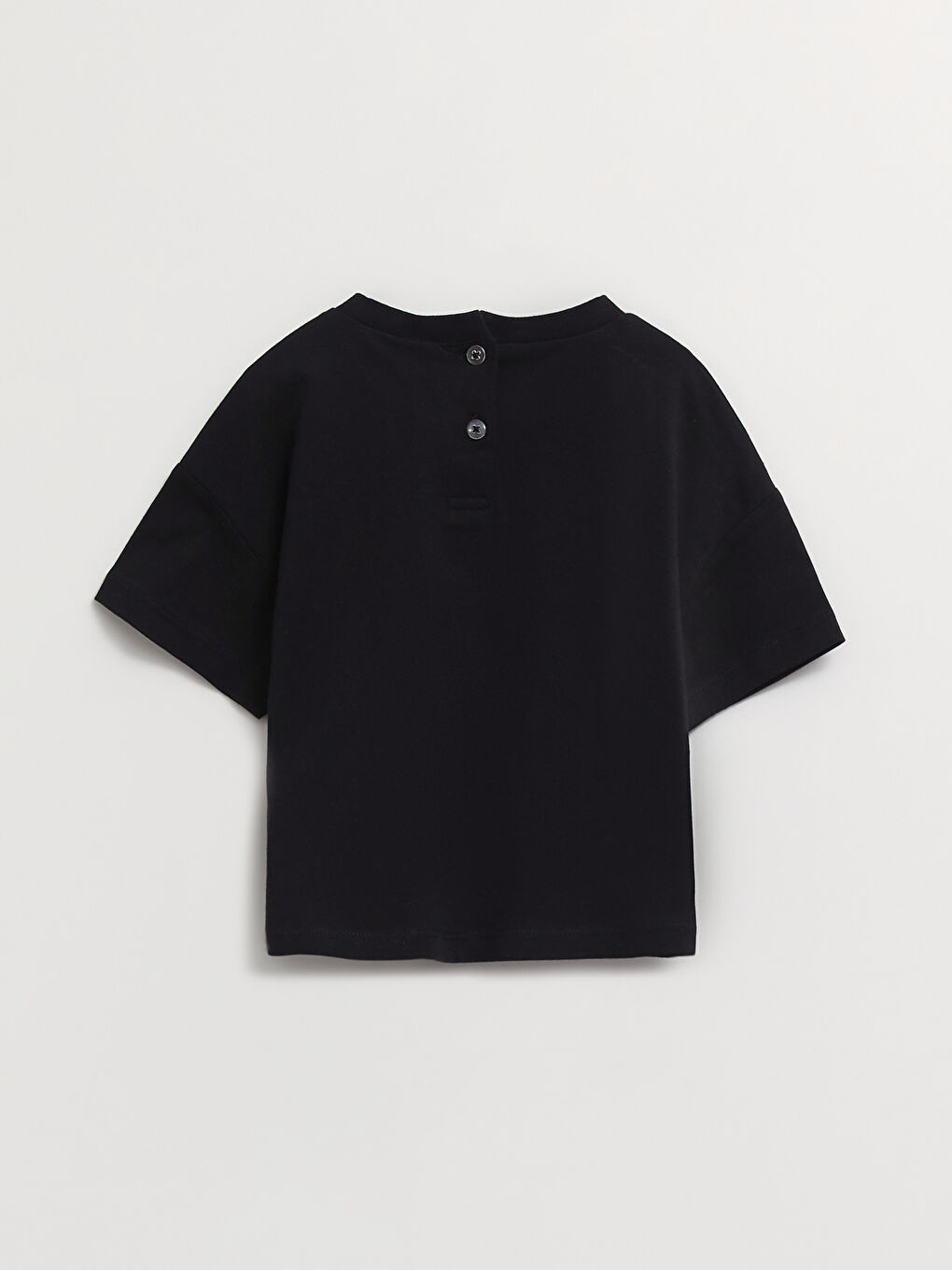 Siyah Bisiklet Yaka Kısa Kol Baskılı Pamuklu Kız Bebek Tişört-1