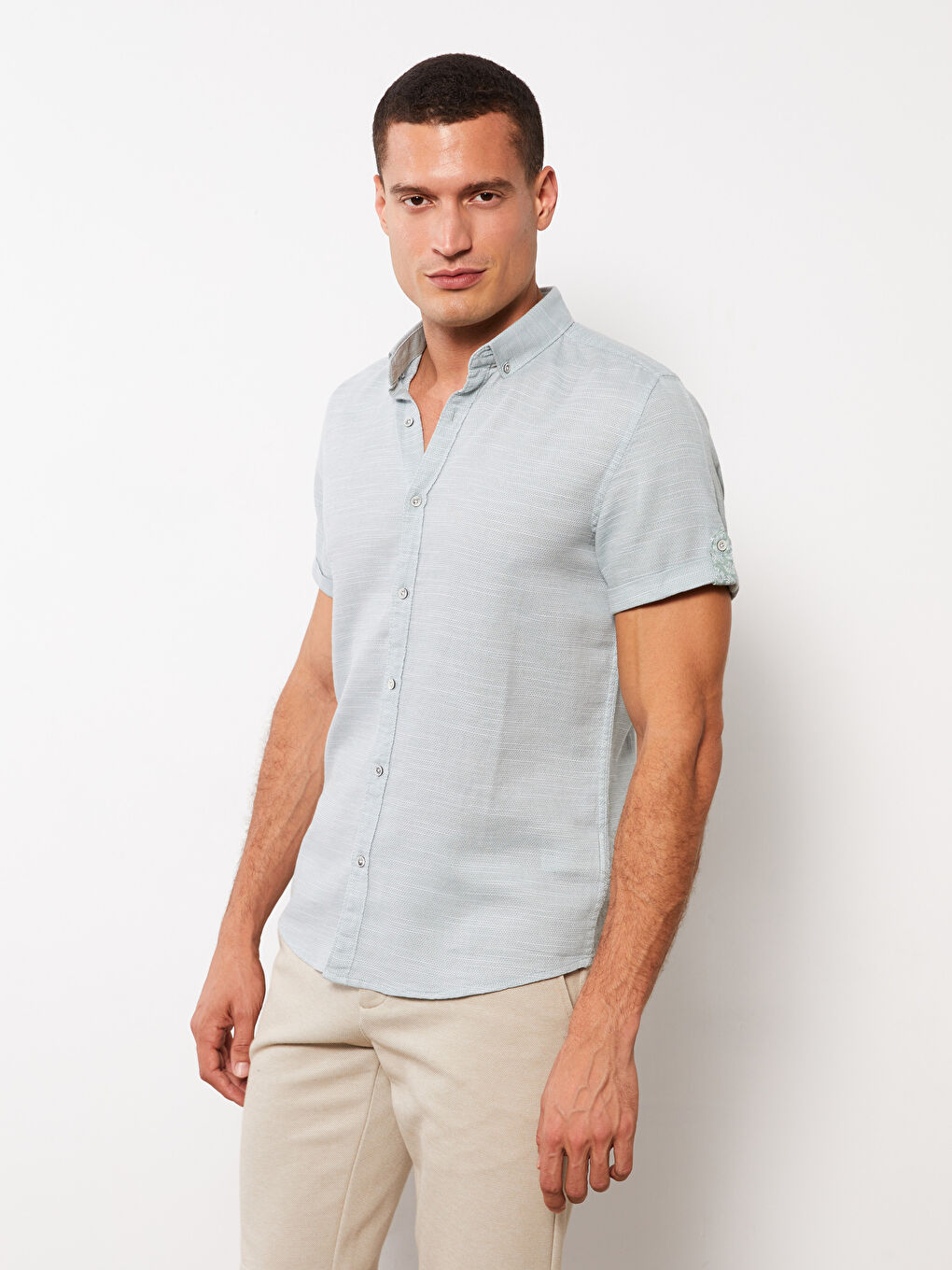 LCW Vision Yeşil Slim Fit Kısa Kollu Erkek Gömlek