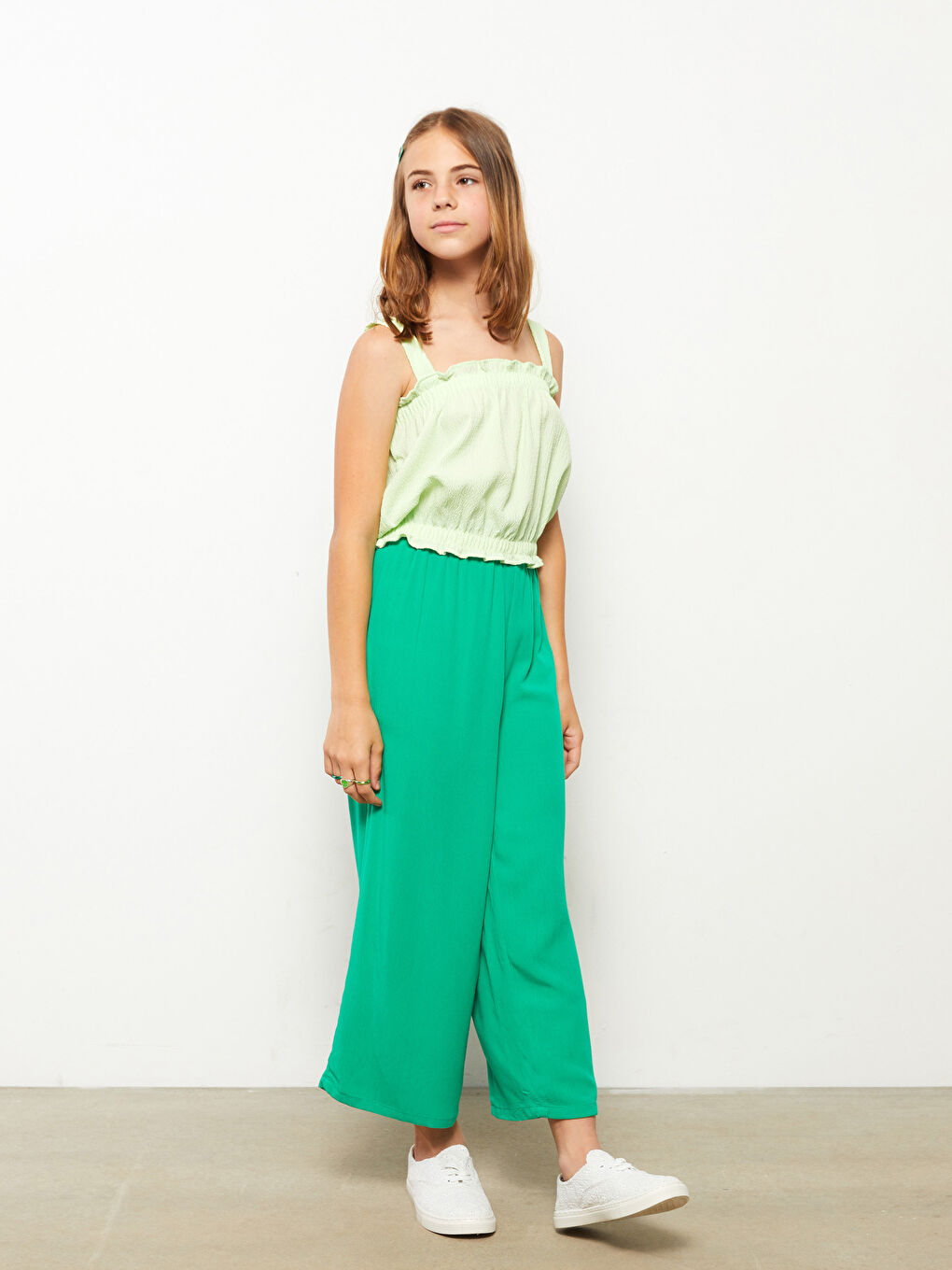 Basic Wide Leg Viscose Girl Trousers With Elastic Waist