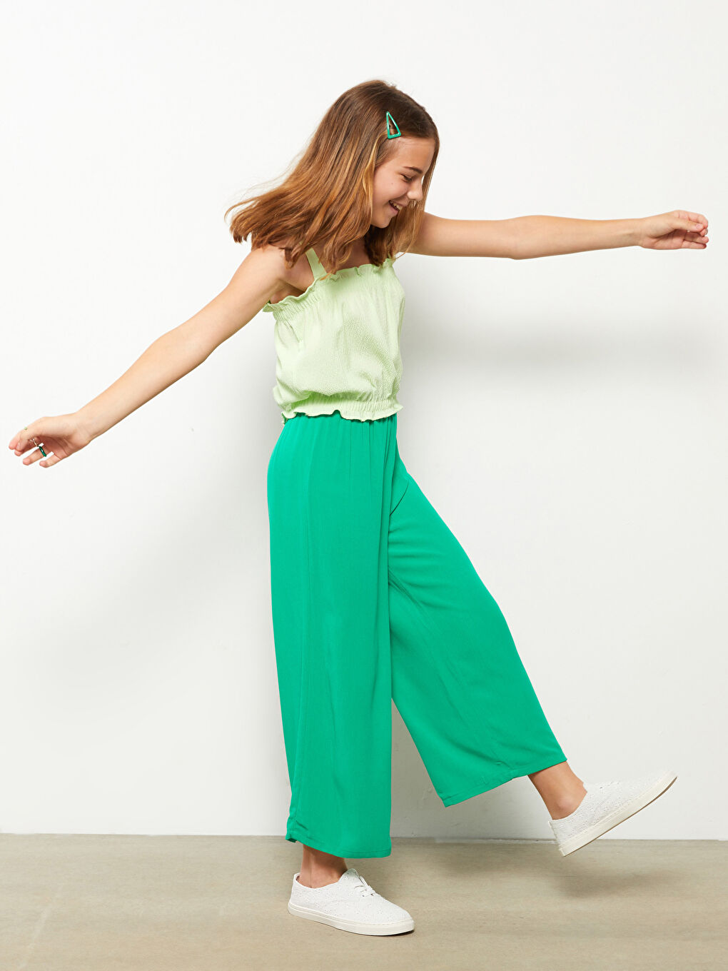 Basic Wide Leg Viscose Girl Trousers With Elastic Waist-1
