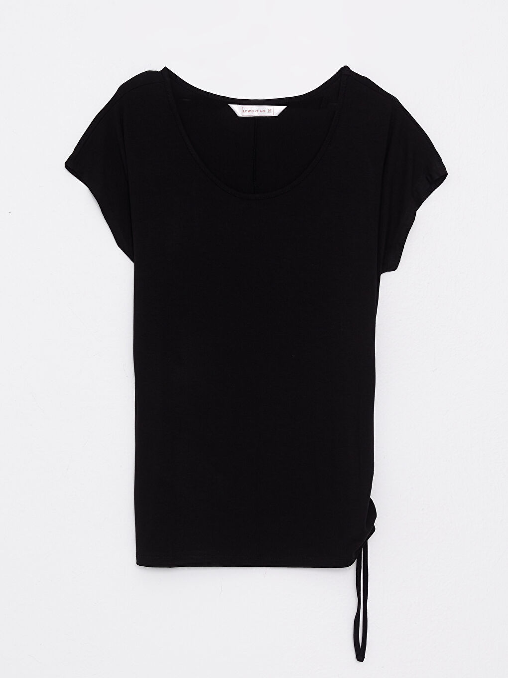 Siyah U Yaka Düz Kısa Kollu Kadın Pijama Üst-5