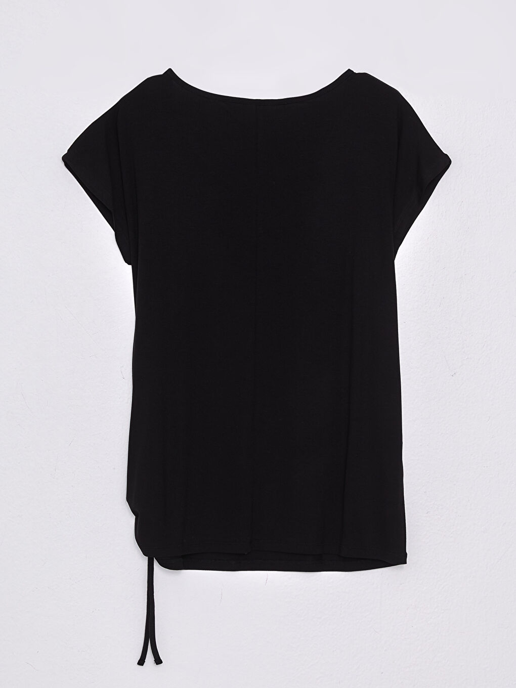 Siyah U Yaka Düz Kısa Kollu Kadın Pijama Üst-6