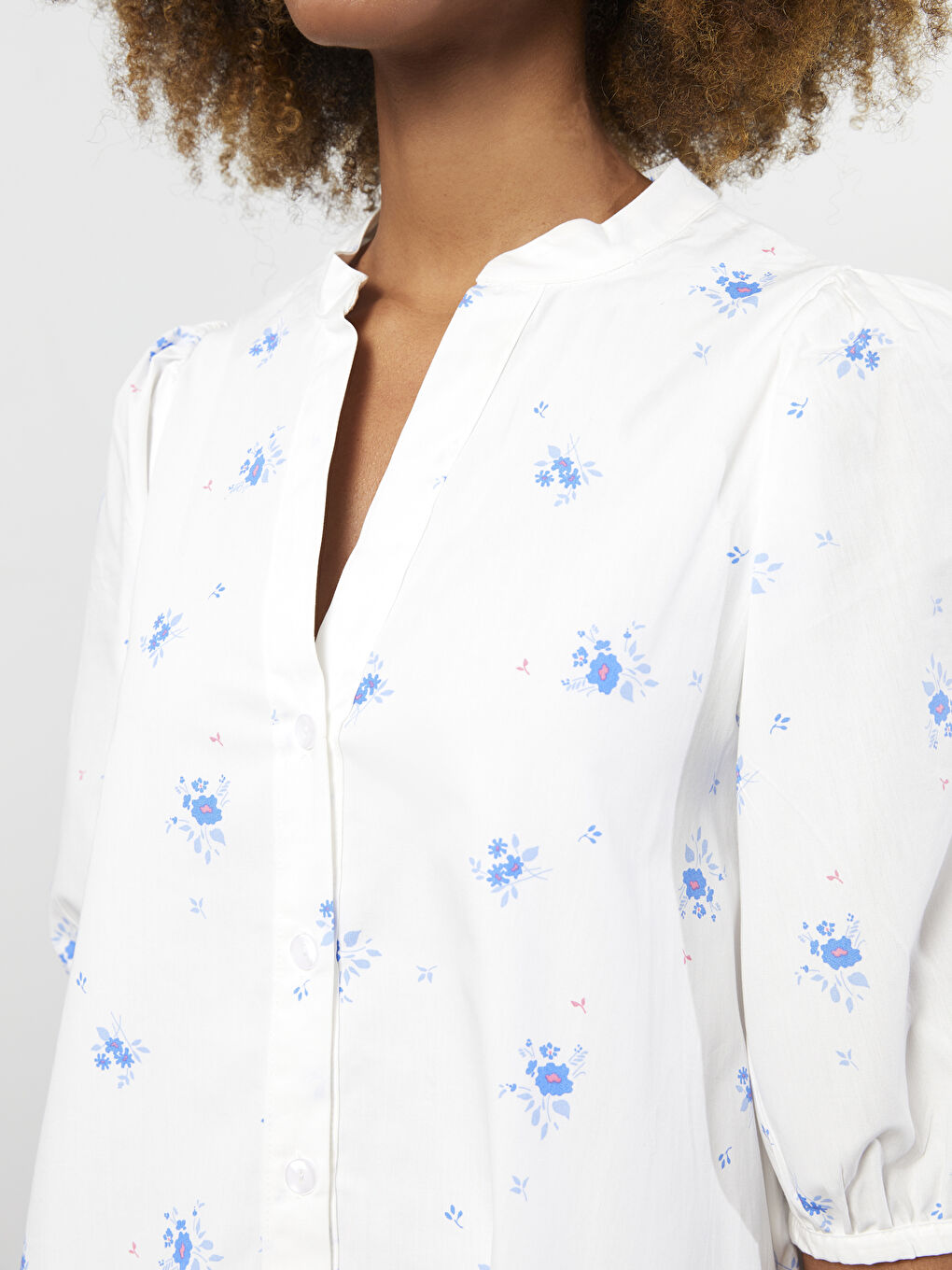 Henley Neckline Patterned Short Sleeve Cotton Women's Dress-3