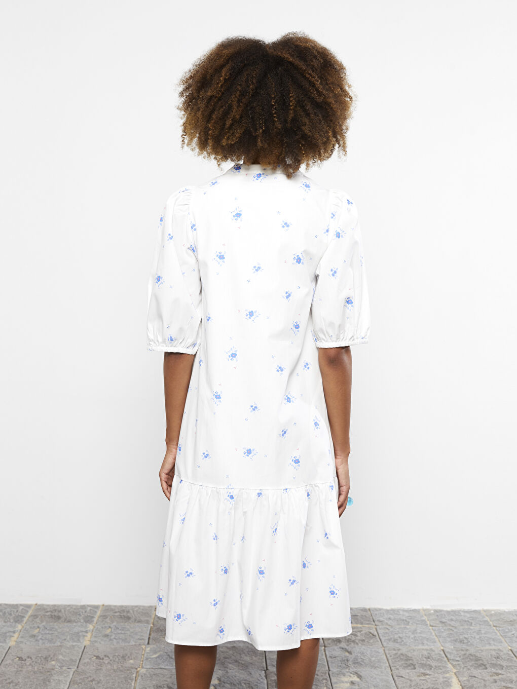 Henley Neckline Patterned Short Sleeve Cotton Women's Dress-4