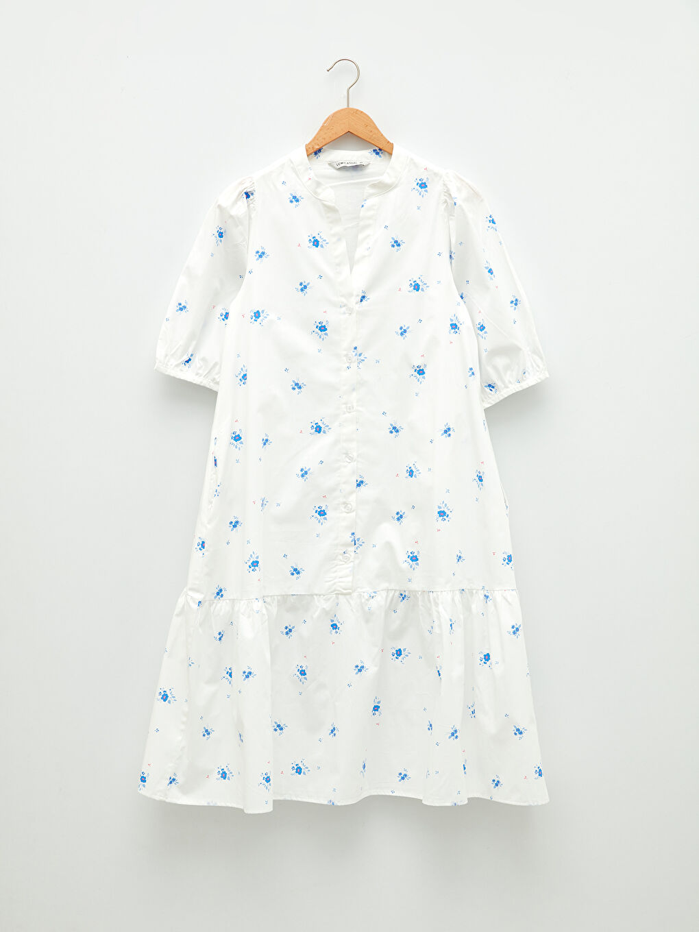 Henley Neckline Patterned Short Sleeve Cotton Women's Dress-5