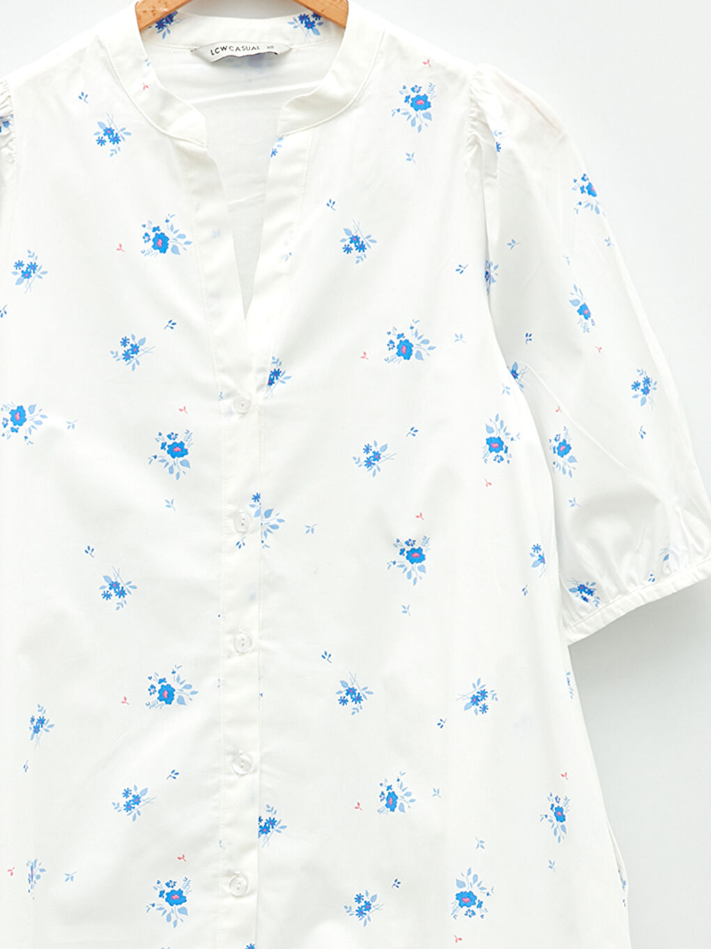 Henley Neckline Patterned Short Sleeve Cotton Women's Dress-7