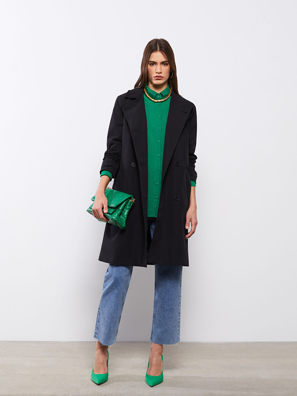 Jacket Collar Regular Long Sleeve Women's Trench Coat-3