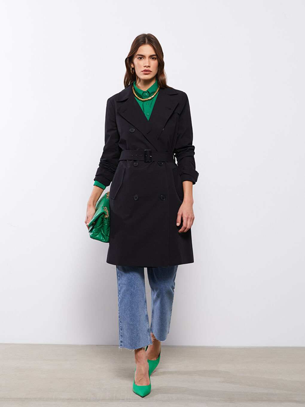 Jacket Collar Regular Long Sleeve Women's Trench Coat-5