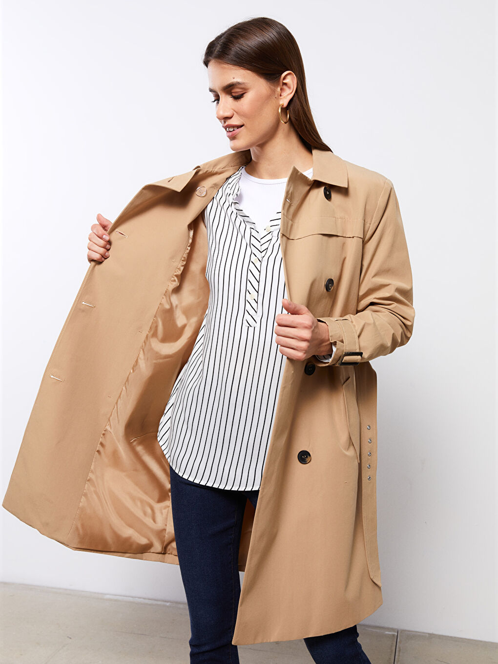 Jacket Collar Regular Long Sleeve Women's Trench Coat-3