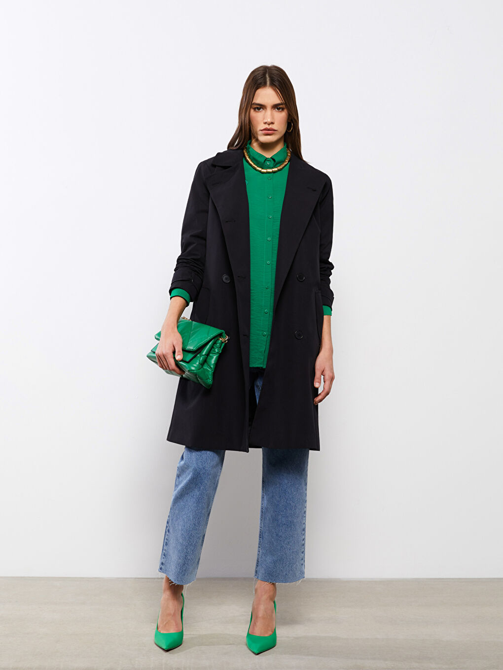 Jacket Collar Regular Long Sleeve Women's Trench Coat-2