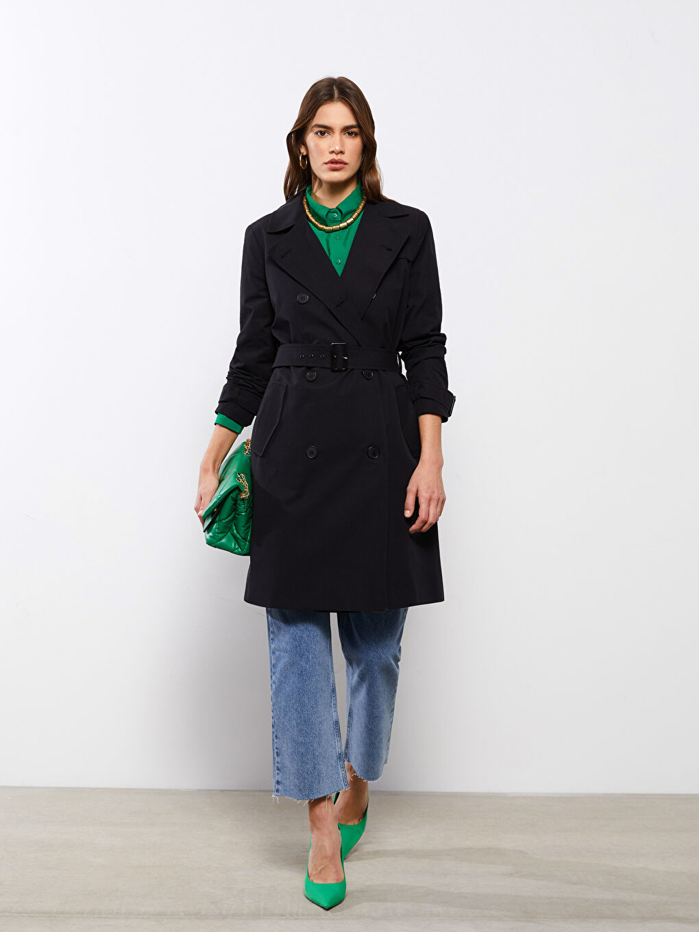 Jacket Collar Regular Long Sleeve Women's Trench Coat-4