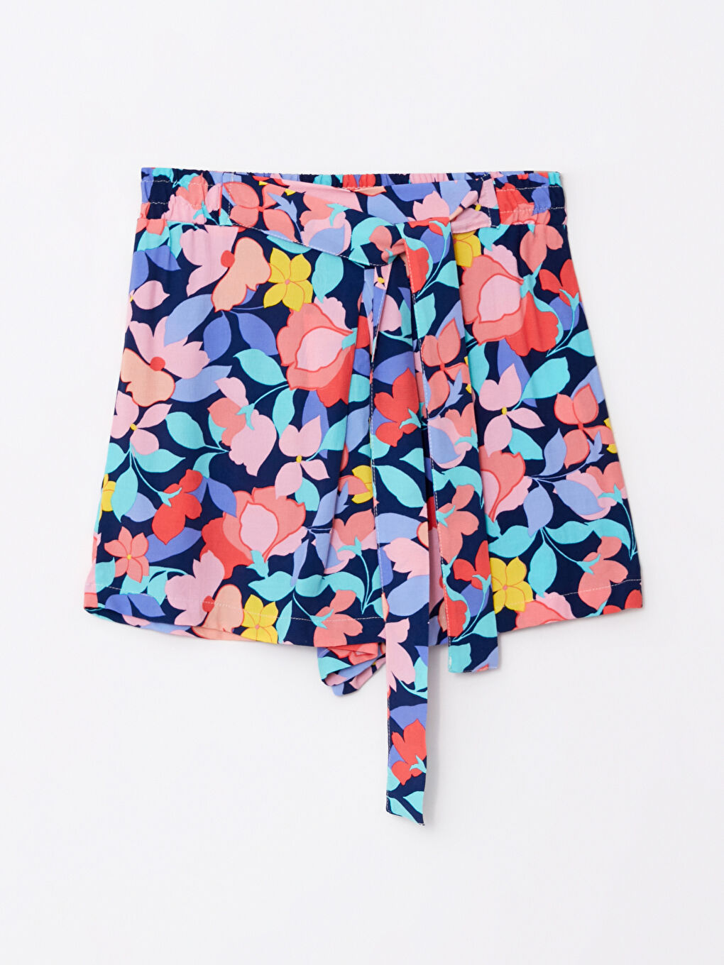 Yeşil Beli Lastikli Rahat Kalıp Desenli Viskon Kadın Şort-5